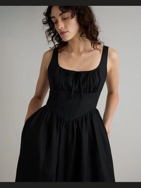 Quince NWT Black 100% European Linen Corset Midi